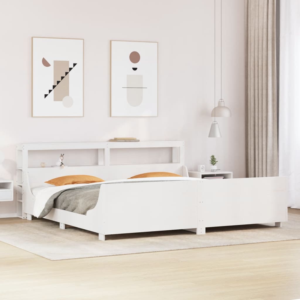 Bed Frame without Mattress White 200x200 cm Solid Wood Pine