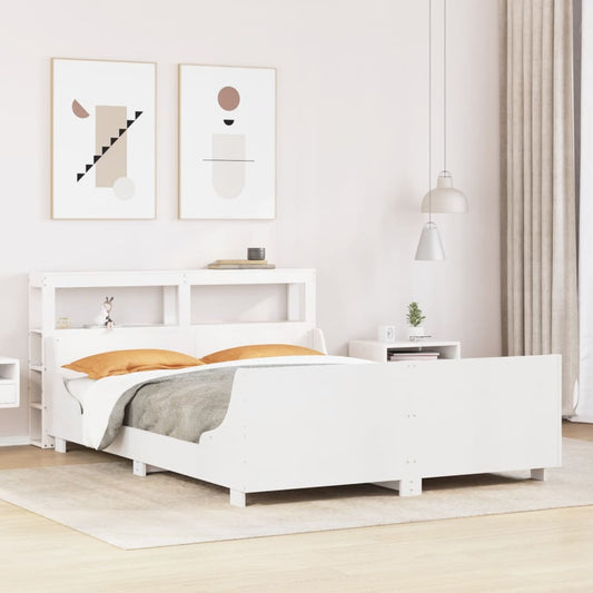 Bed Frame without Mattress White 150x200 cm King Size Solid Wood Pine