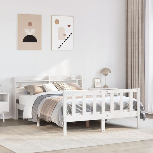 Bed Frame without Mattress White 135x190 cm Double Solid Wood Pine