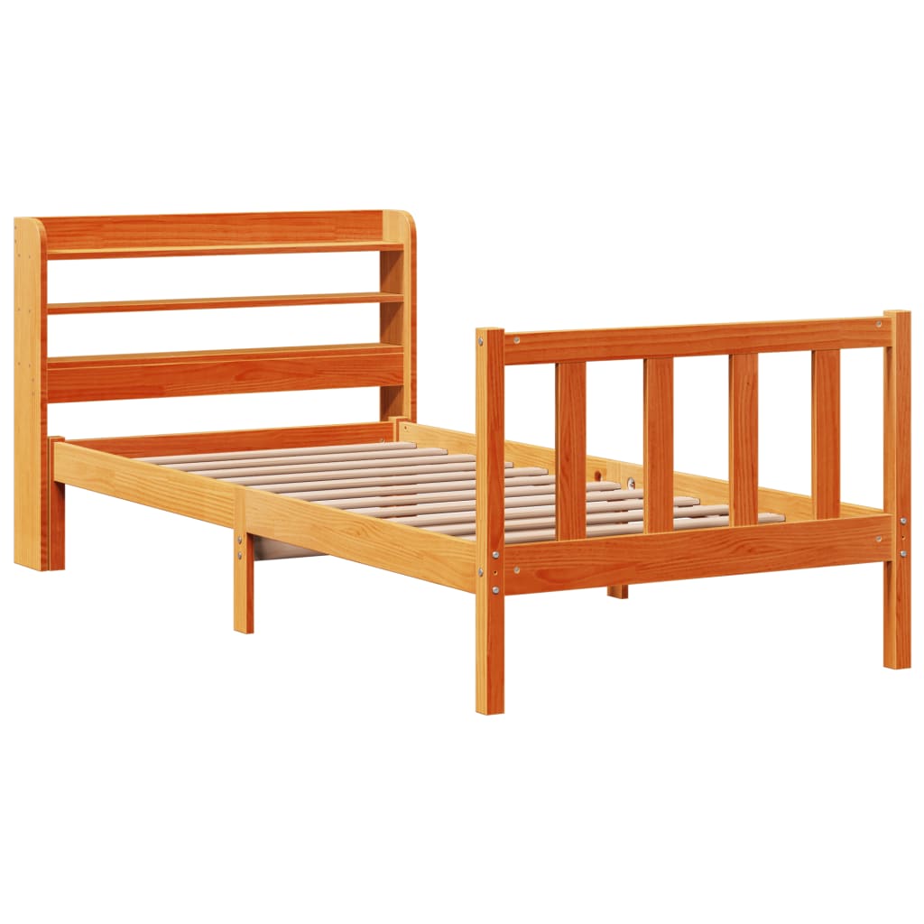 Bed Frame with Headboard without Mattress Wax Brown 100x200 cm