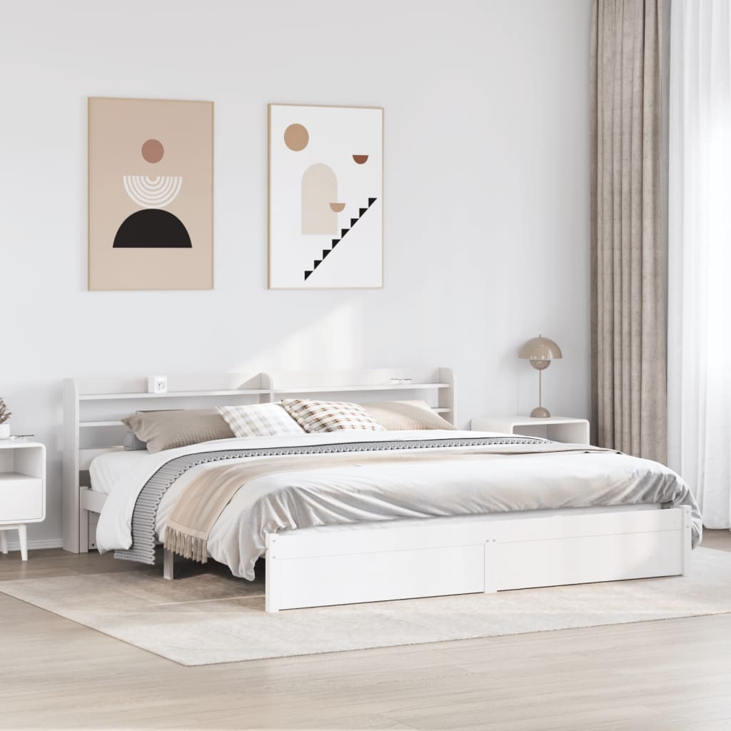 Bed Frame with Headboard without Mattress White 180x200 cm Super King