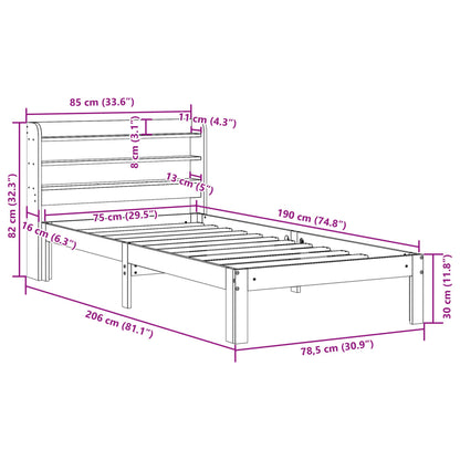 Bed Frame with Headboard without Mattress 75x190 cm Small Single