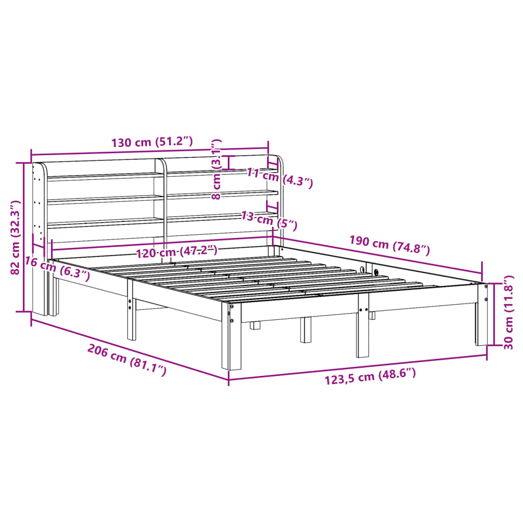 Bed Frame with Headboard without Mattress White 120x190 cm Small Double