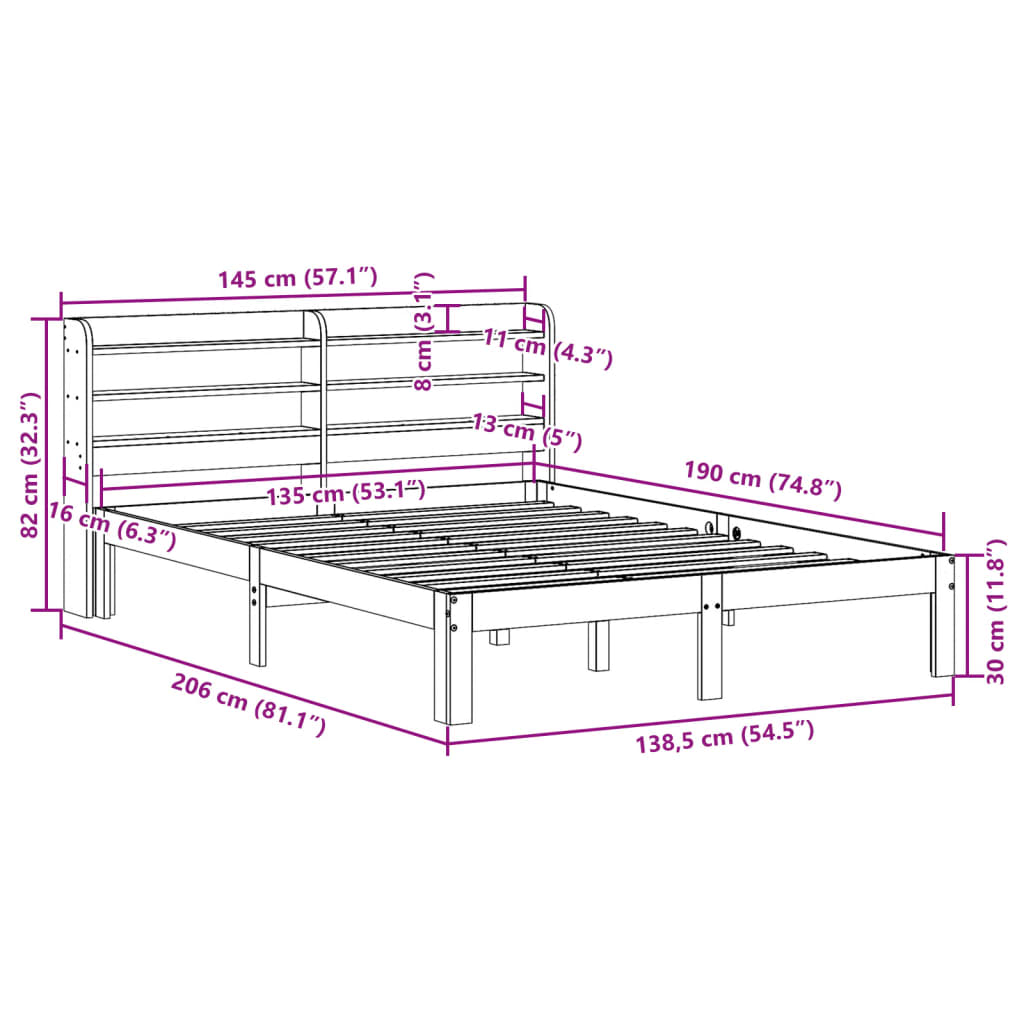 Bed Frame with Headboard without Mattress 135x190 cm Double