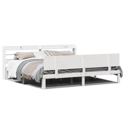 Bed Frame with Headboard without Mattress White 200x200 cm