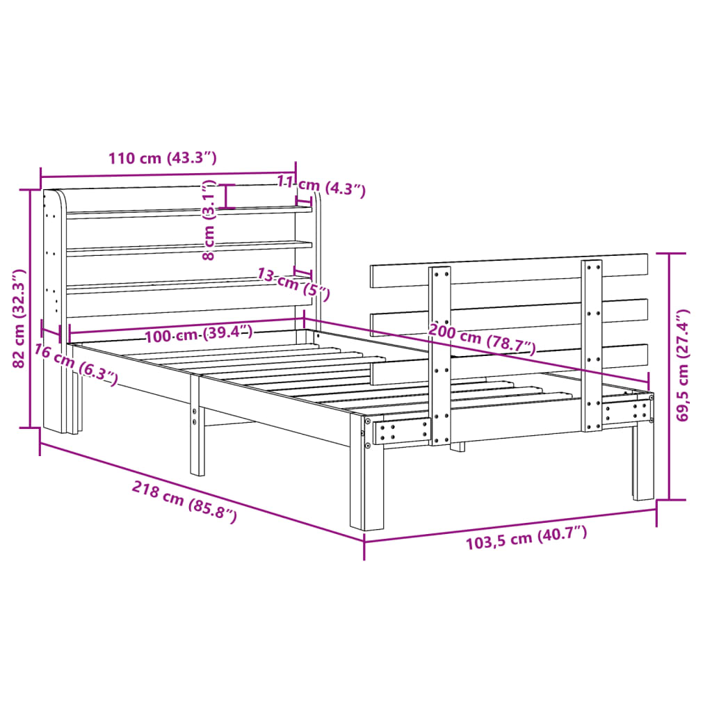Bed Frame with Headboard without Mattress White 100x200 cm