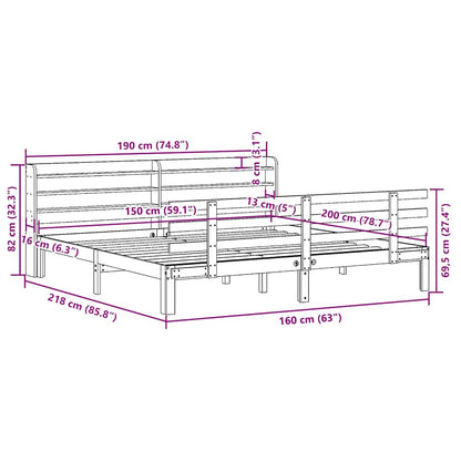 Bed Frame with Headboard without Mattress Wax Brown 150x200 cm King Size