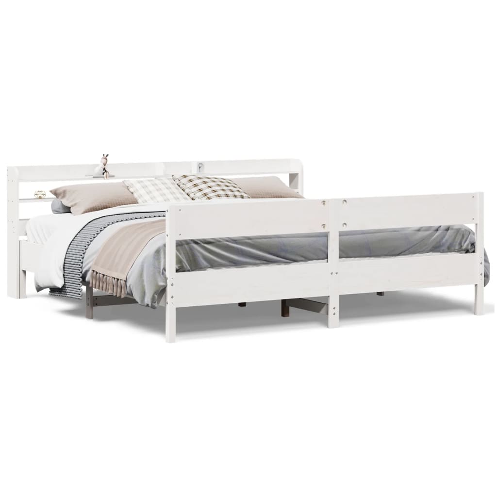 Bed Frame without Mattress White 200x200 cm Solid Wood Pine