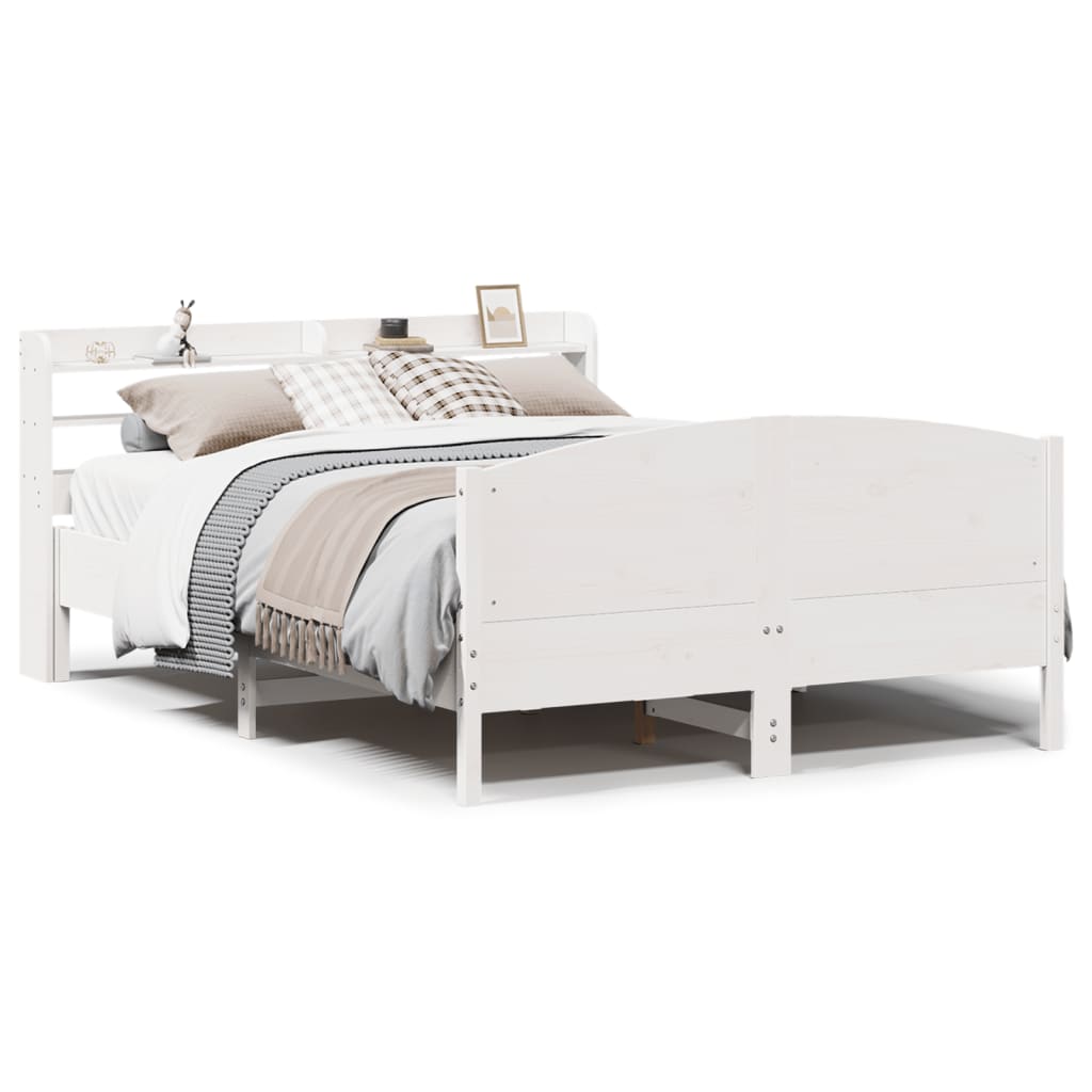Bed Frame without Mattress White 135x190 cm Double Solid Wood Pine