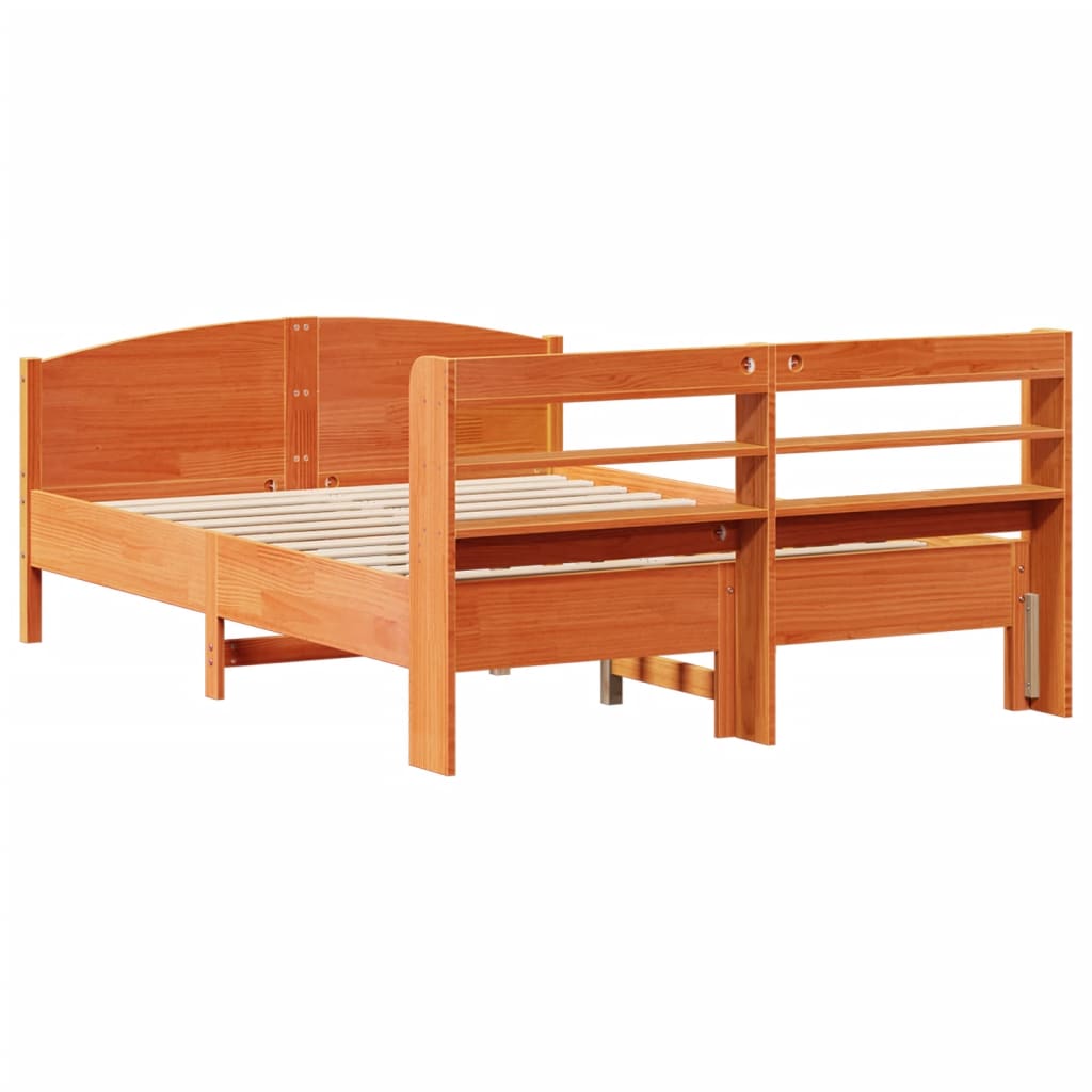 Bed Frame without Mattress Wax Brown 135x190 cm Double Solid Wood Pine
