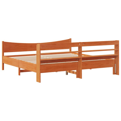 Bed Frame with Headboard Wax Brown 200x200 cm Solid Wood Pine