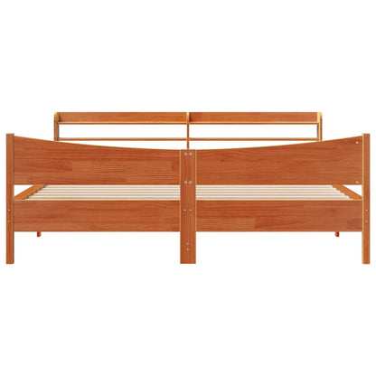 Bed Frame with Headboard Wax Brown 180x200 cm Super King Solid Wood Pine