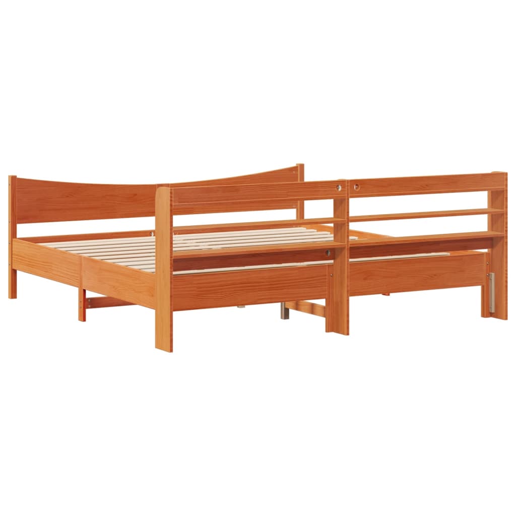 Bed Frame with Headboard Wax Brown 180x200 cm Super King Solid Wood Pine