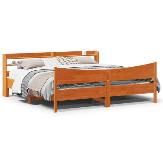 Bed Frame with Headboard Wax Brown 180x200 cm Super King Solid Wood Pine