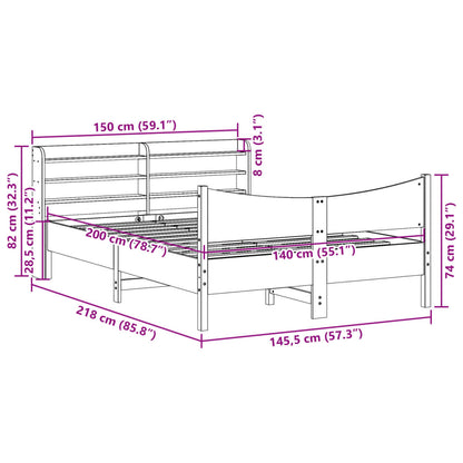 Bed Frame with Headboard White 140x200 cm Solid Wood Pine