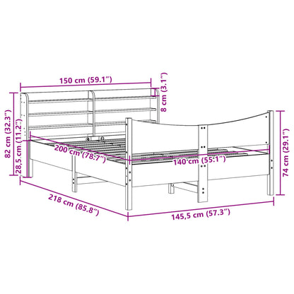 Bed Frame with Headboard Wax Brown 140x200 cm Solid Wood Pine