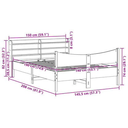 Bed Frame with Headboard White 140x190 cm Solid Wood Pine