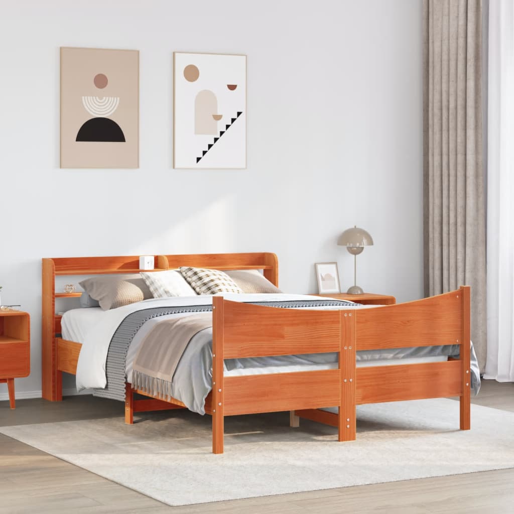 Bed Frame with Headboard Wax Brown 140x190 cm Solid Wood Pine
