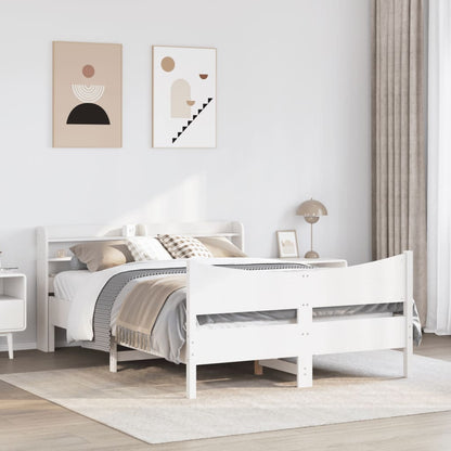 Bed Frame with Headboard White 135x190 cm Double Solid Wood Pine