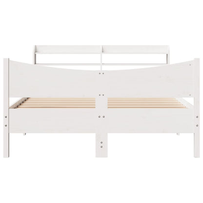 Bed Frame with Headboard White 135x190 cm Double Solid Wood Pine