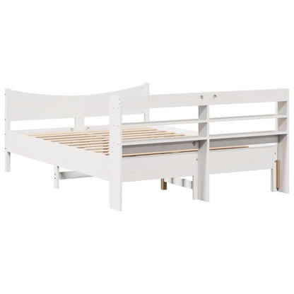 Bed Frame with Headboard White 135x190 cm Double Solid Wood Pine