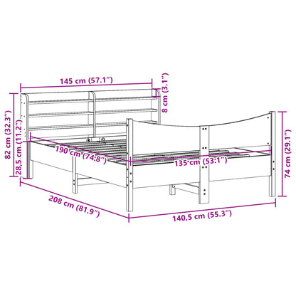 Bed Frame with Headboard White 135x190 cm Double Solid Wood Pine