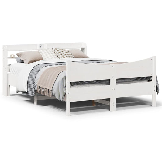 Bed Frame with Headboard White 135x190 cm Double Solid Wood Pine
