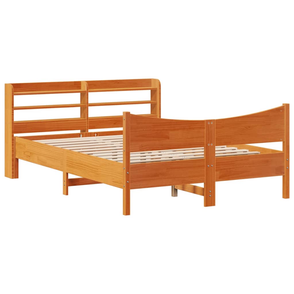 Bed Frame with Headboard Wax Brown 120x190 cm Small Double Solid Wood Pine