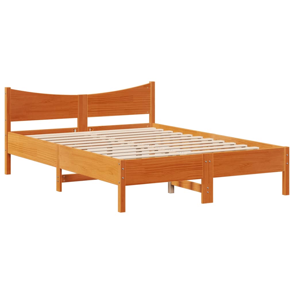 Bed Frame with Headboard Wax Brown 120x190 cm Small Double Solid Wood Pine