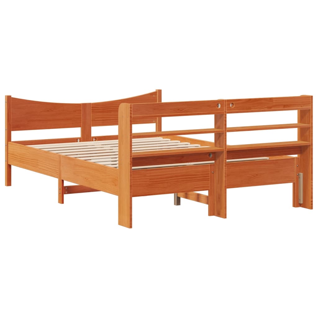 Bed Frame with Headboard Wax Brown 120x190 cm Small Double Solid Wood Pine