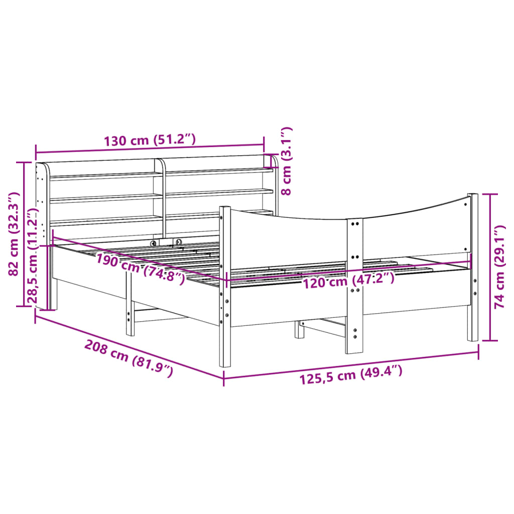 Bed Frame with Headboard Wax Brown 120x190 cm Small Double Solid Wood Pine