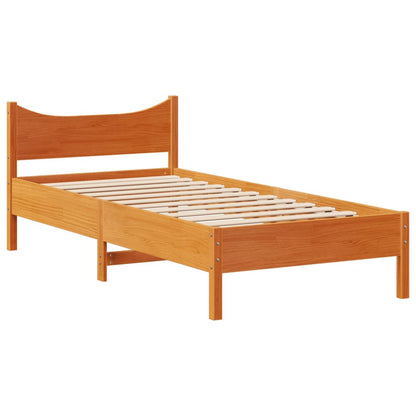 Bed Frame with Headboard Wax Brown 75x190 cm Small Single Solid Wood Pine