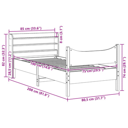 Bed Frame with Headboard Wax Brown 75x190 cm Small Single Solid Wood Pine