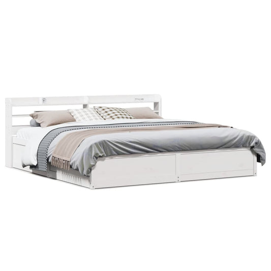 Bed Frame with Headboard White 200x200 cm Solid Wood Pine