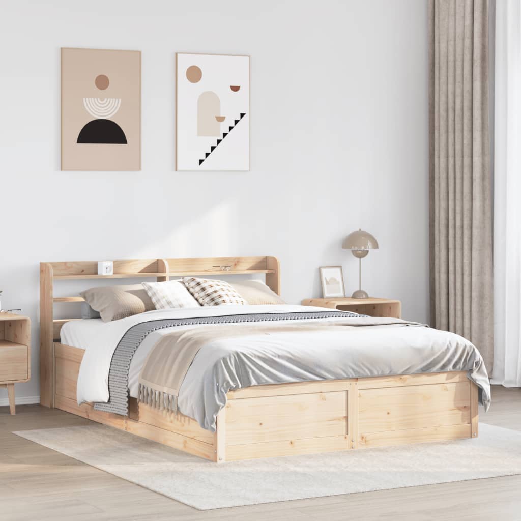 Bed Frame with Headboard 140x200 cm Solid Wood Pine