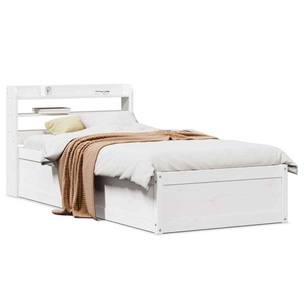 Bed Frame with Headboard White 100x200 cm Solid Wood Pine