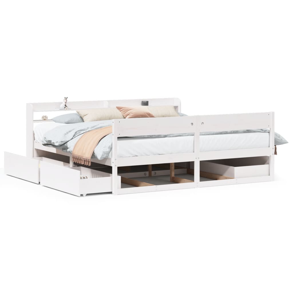 Bed Frame without Mattress White 180x200 cm Super King Solid Wood Pine