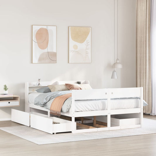 Bed Frame without Mattress White 140x190 cm Solid Wood Pine
