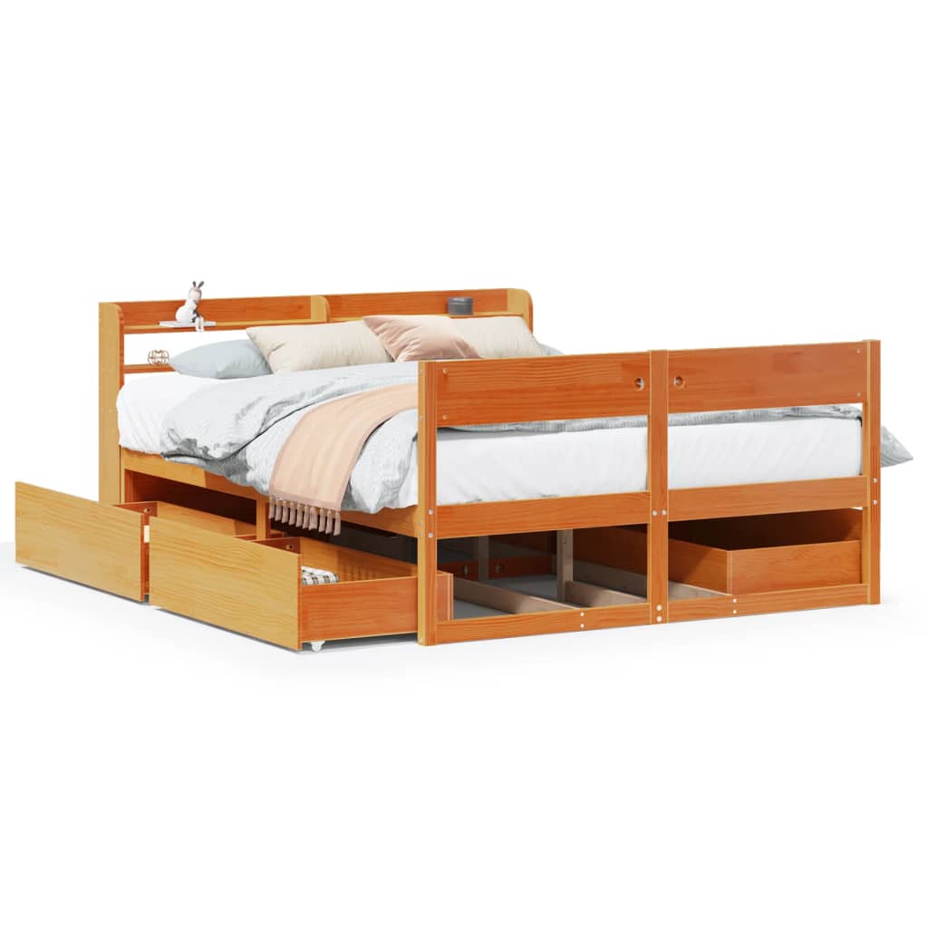 Bed Frame without Mattress Wax Brown 135x190 cm Double Solid Wood Pine
