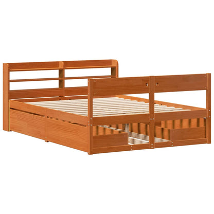 Bed Frame without Mattress Wax Brown 135x190 cm Double Solid Wood Pine