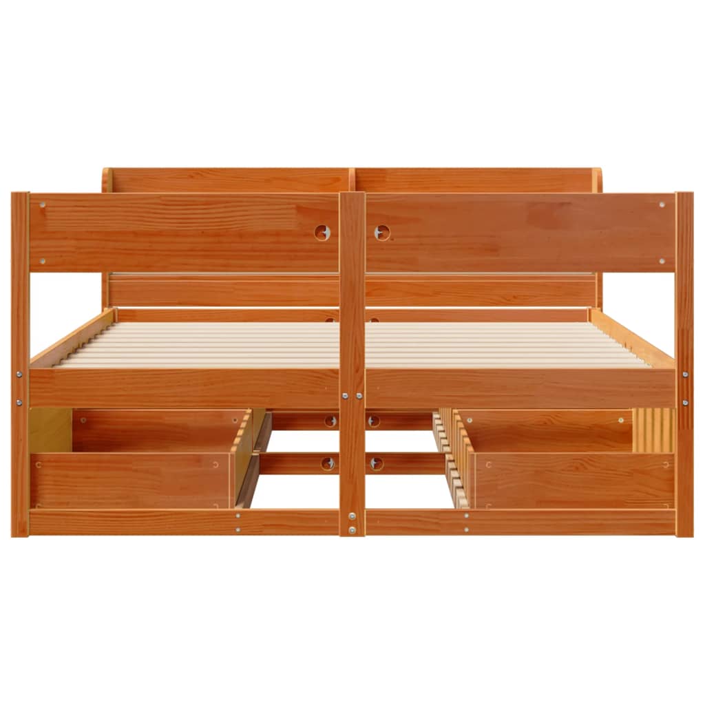 Bed Frame without Mattress Wax Brown 135x190 cm Double Solid Wood Pine