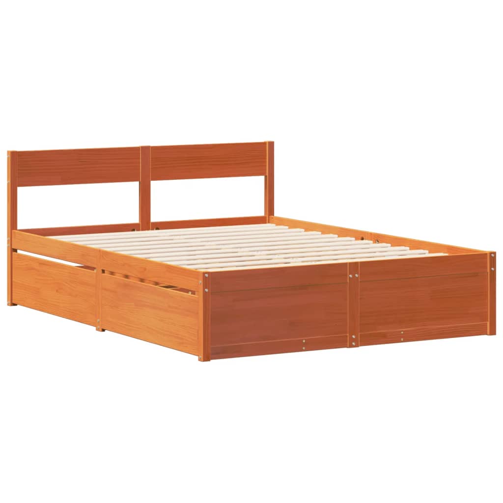 Bed Frame without Mattress Wax Brown 135x190 cm Double Solid Wood Pine