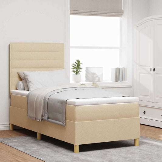 Box Spring Bed with Headboard Cream 100 x 200 cm Fabric