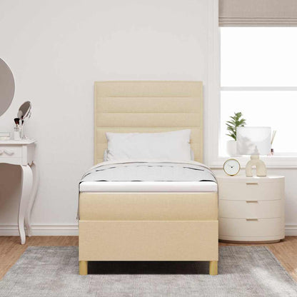 Box Spring Bed with Headboard Cream 100 x 200 cm Fabric