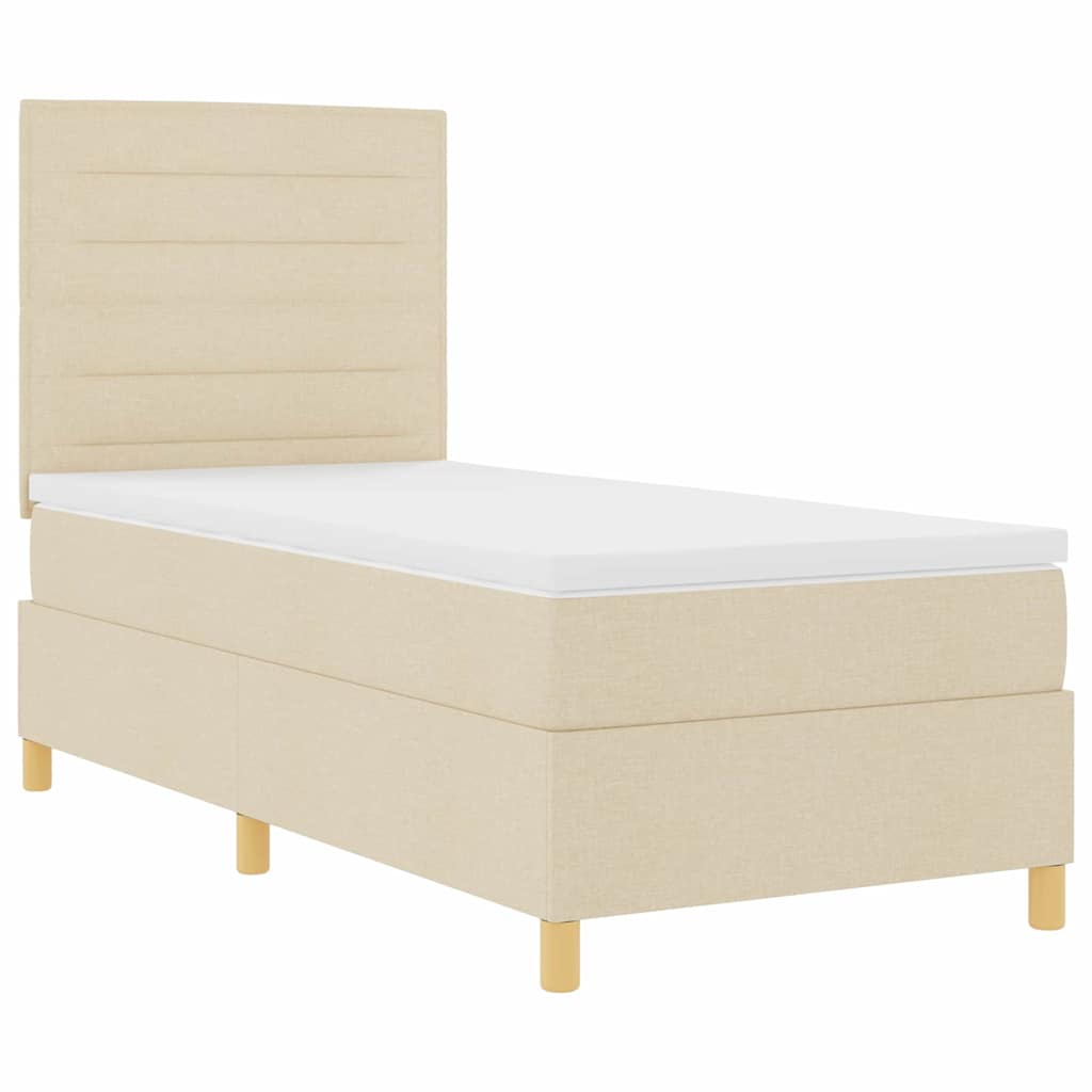 Box Spring Bed with Headboard Cream 100 x 200 cm Fabric