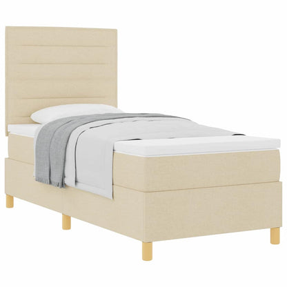 Box Spring Bed with Headboard Cream 100 x 200 cm Fabric