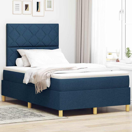 Box Spring Bed with Headboard Blue 120 x 190 cm Fabric