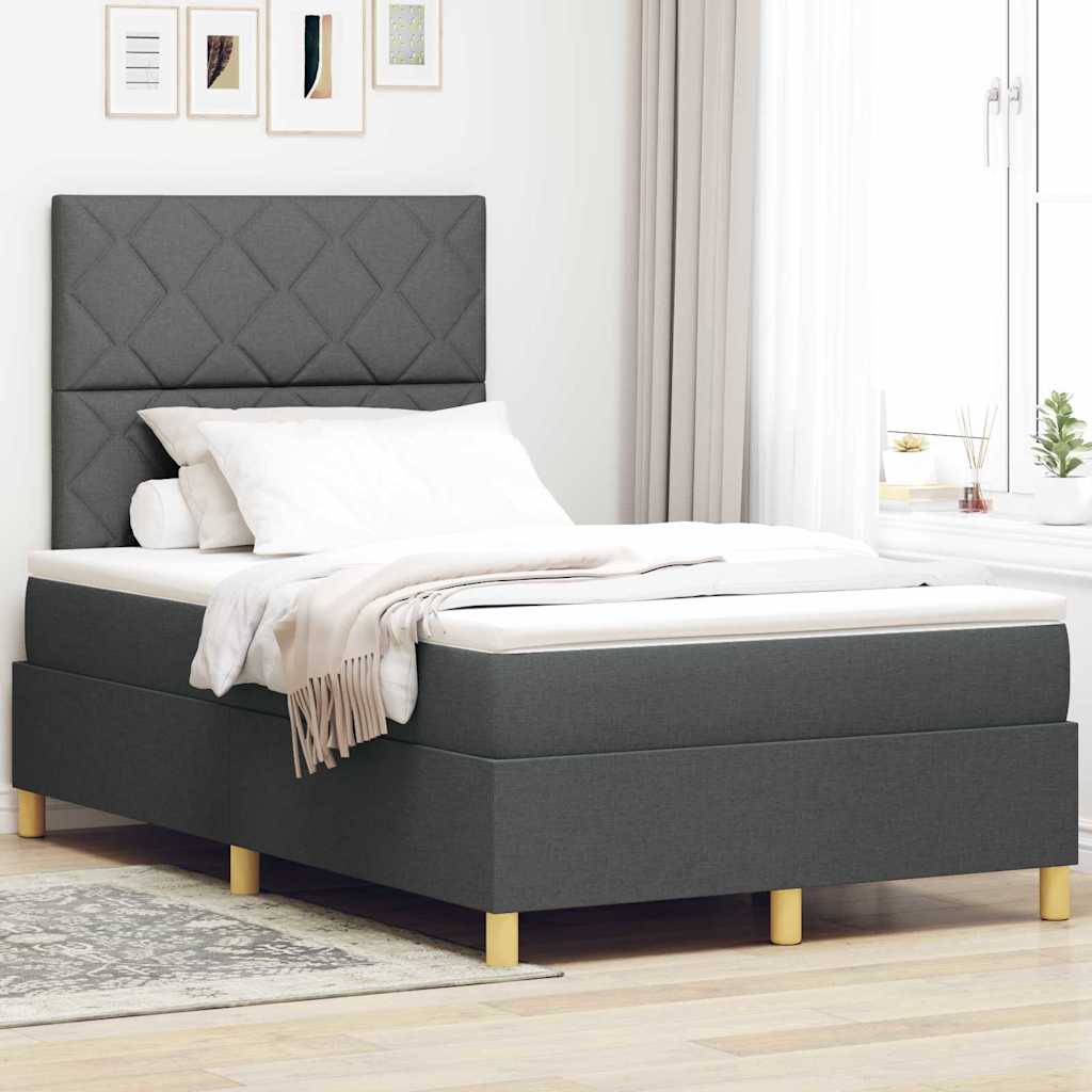 Box Spring Bed with Headboard Dark grey 120 x 200 cm Fabric