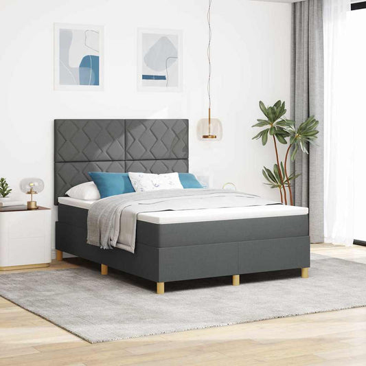 Box Spring Bed with Headboard Dark grey 140 x 190 cm Fabric