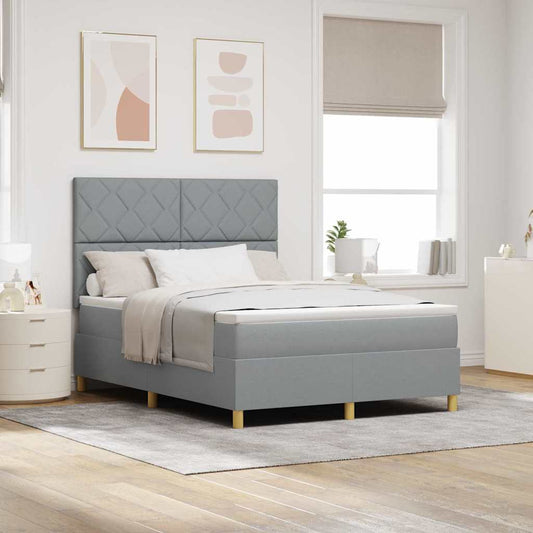 Box Spring Bed with Headboard Light grey 140 x 200 cm Fabric